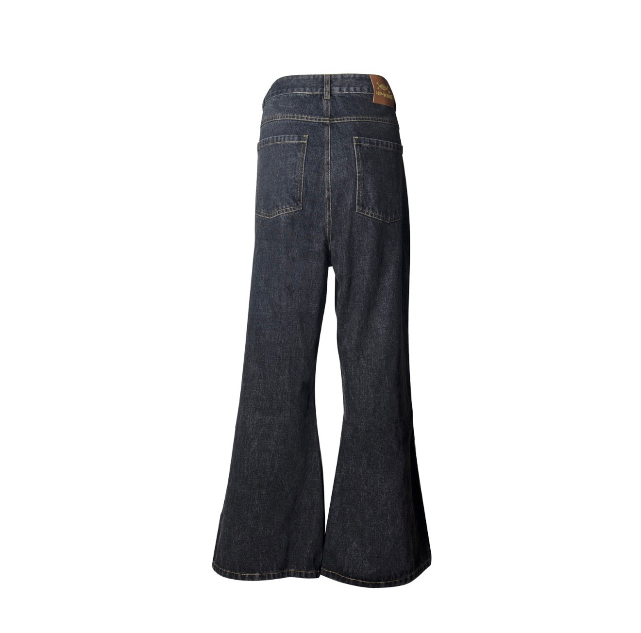 Black stone Wash Cowrie Trim Wide-Leg Denim (Copy)