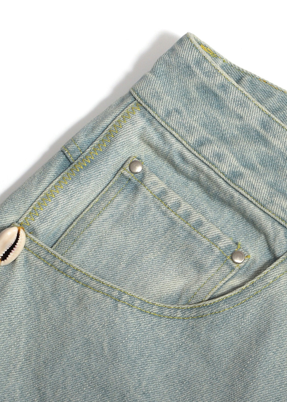Light Wash Cowrie Trim Wide-Leg Denim