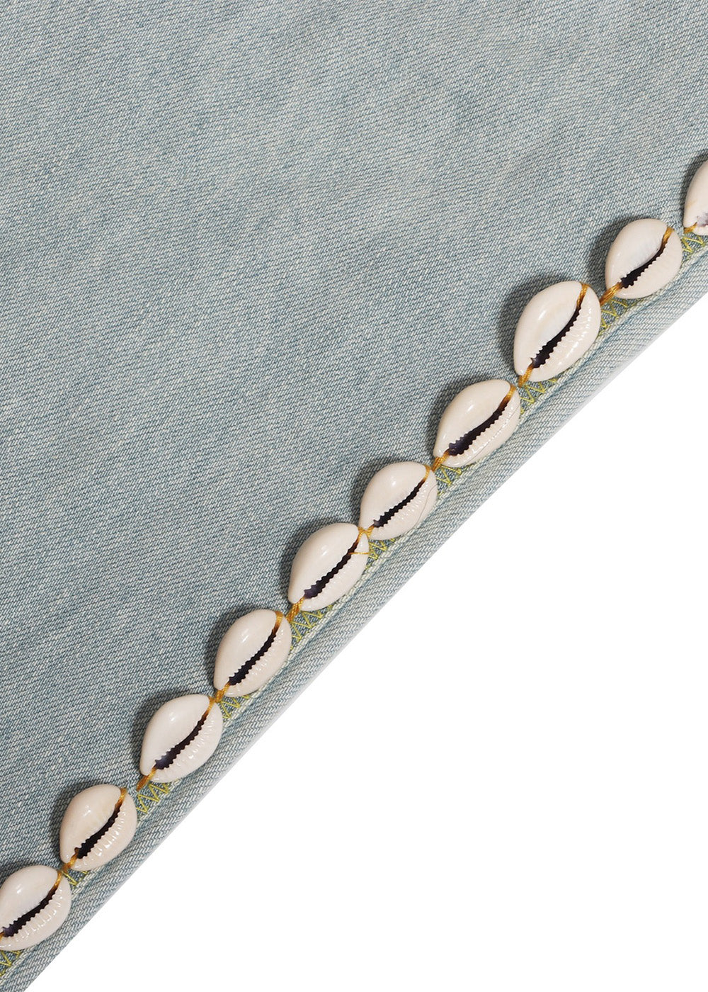 Light Wash Cowrie Trim Wide-Leg Denim