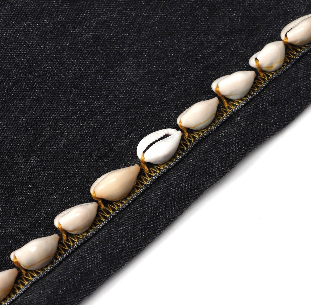 Black stone Wash Cowrie Trim Wide-Leg Denim (Copy)