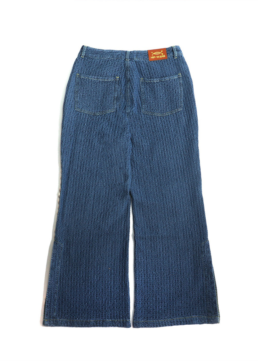 Woven Textured Indigo Cowrie Trim Wide-Leg Pants