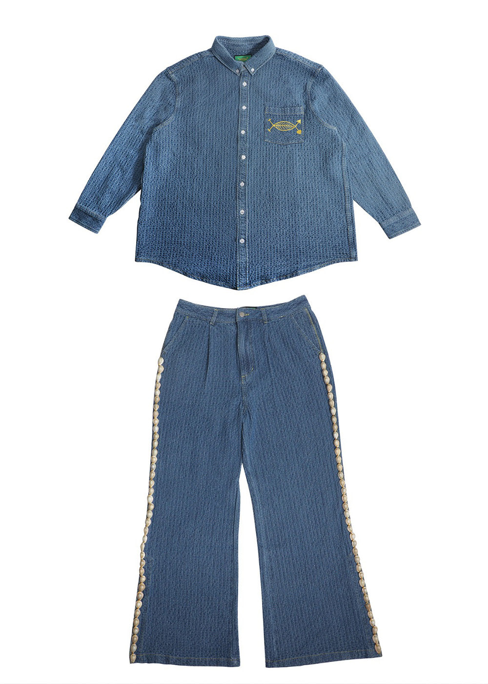 Woven Textured Indigo Denim Top