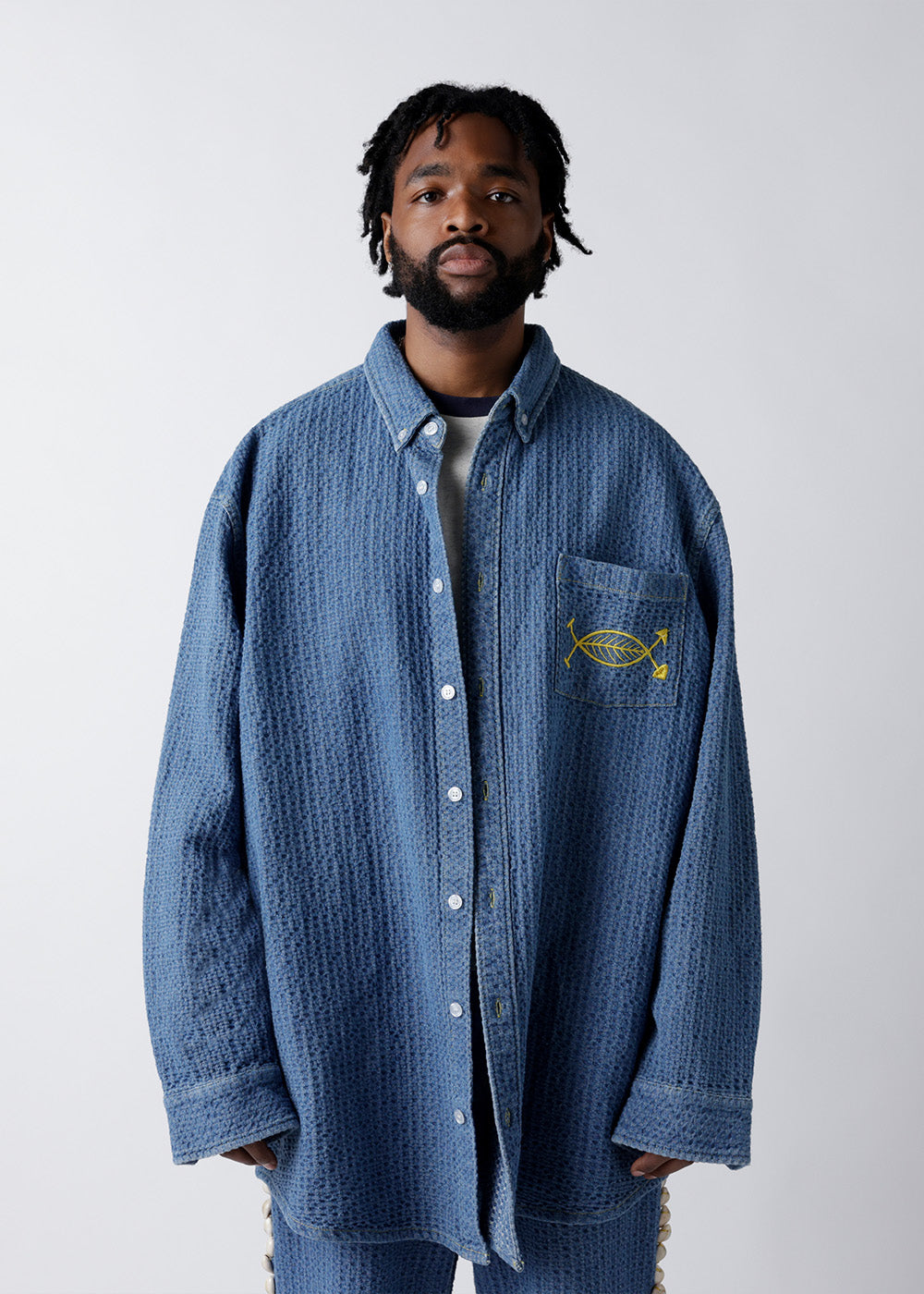 Woven Textured Indigo Denim Top