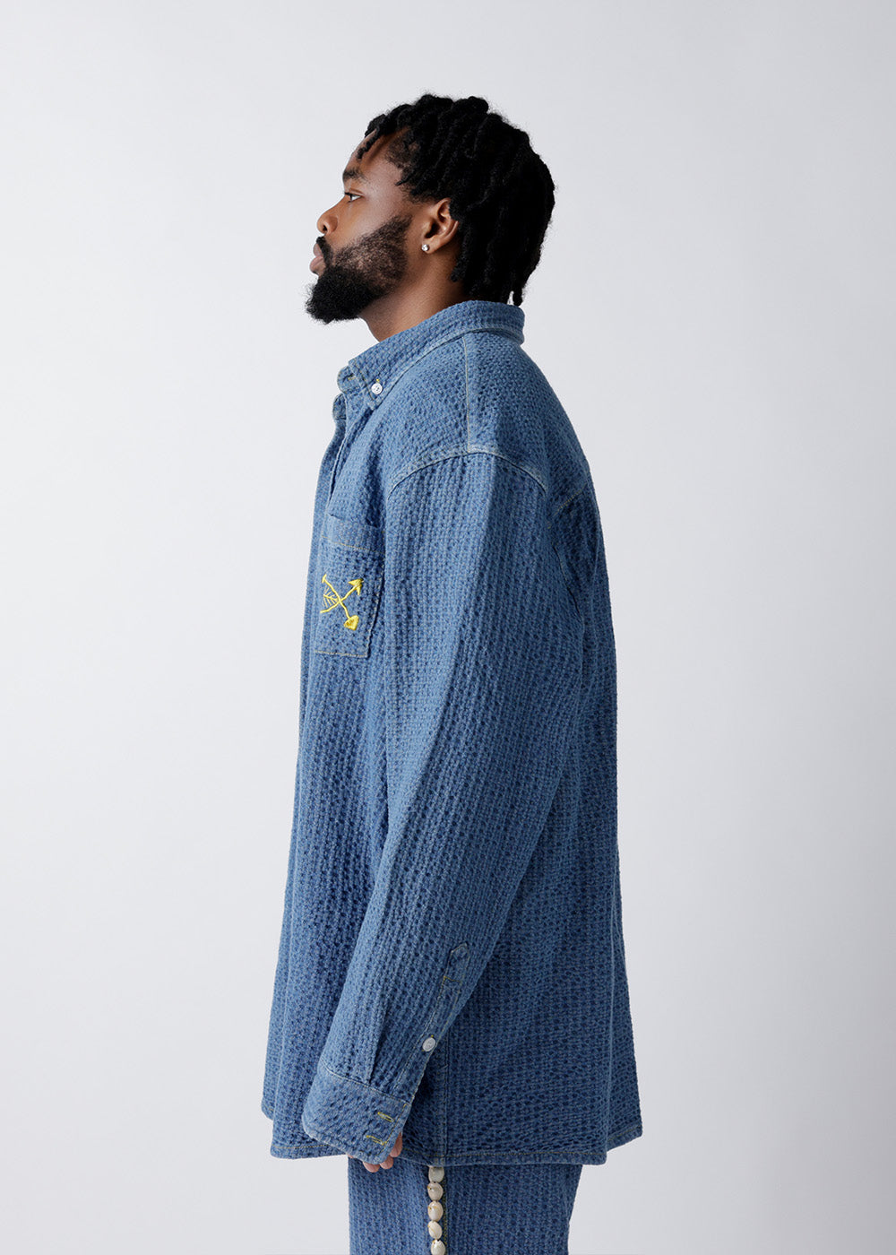 Woven Textured Indigo Denim Top
